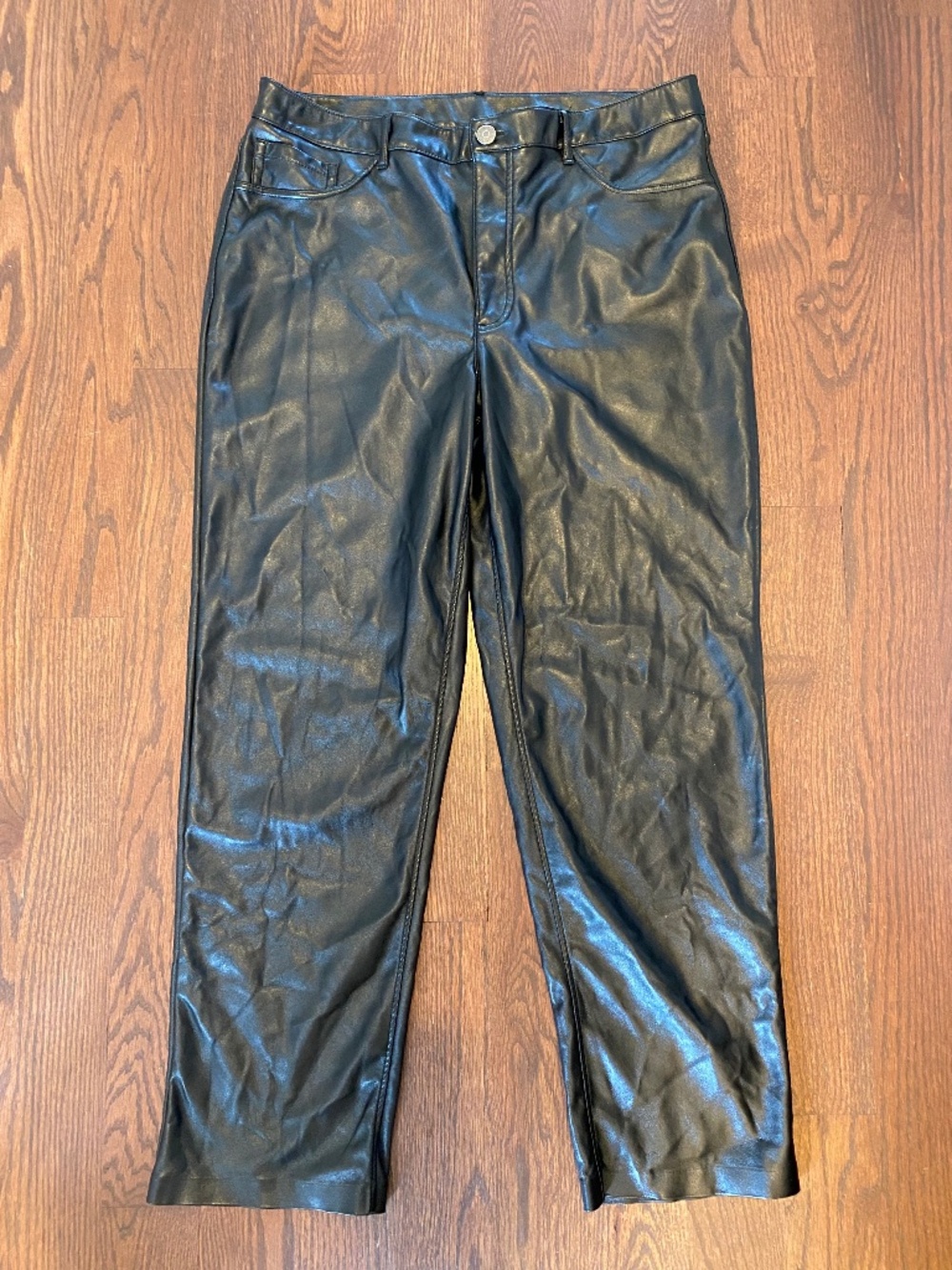 Joie Black Faux Leather Pants Women Size 14 Straight Leg High Rise